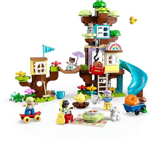 10993 DUPLO Casa sull’Albero 3 in 1, Giochi per Bambini, Bambine dai 3 Anni in su, Attività Didattiche con 4 Figure della Famiglia, Animali Giocattolo, Mattoncini e uno Scivolo - Lego - Immagine 9