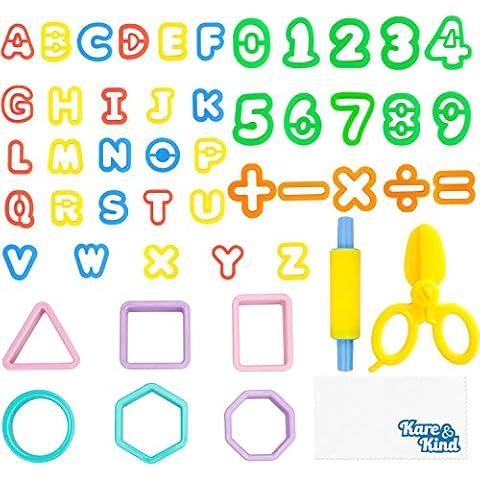 Kare & Kind Dough Tool Kit - 49 pcs Multi-Color Clay Dough Tools - Letters, Numbers and Basic Shapes - for Kids, Toddlers, Pre-School - Excellent Party Giveaways, Christmas, Birthday Gift Cover