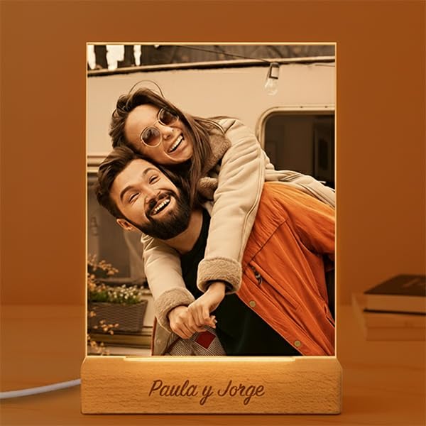 Transparent Gift Lámpara Placa Personalizada con Foto y Luz LED - Regalos Personalizados - Regalos Originales de Cumpleaños, San Valentín y Navidad - Regalos para Amigos, Parejas y Familiares