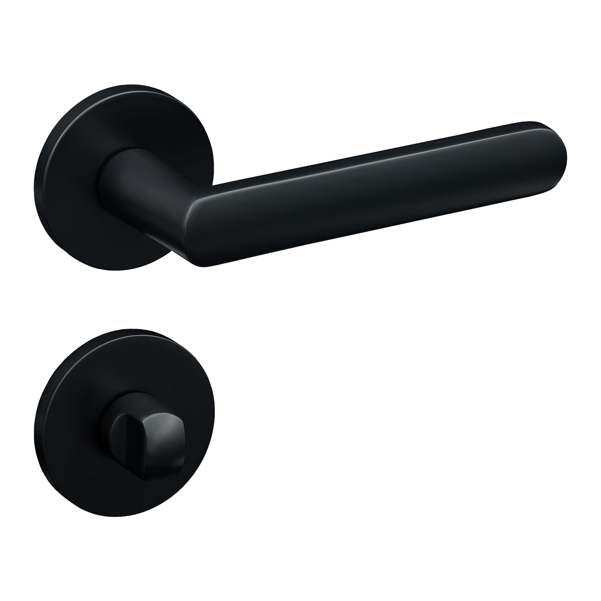 Gavroche Türgriff für Badtüren Schwarz | WC Drückergarnitur Set Türklinken mit WC-Verschluss für Badezimmer und Toilette mit runder Rosettengarnitur aus Zink schwarze Türbeschlag für Badezimmertüren