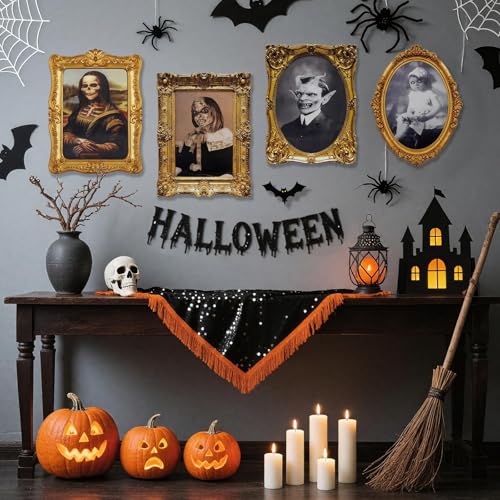 ROEOWENE 4pcs Halloween Wanddeko 33x25cm Bilderrahmen Halloween Deko Bilder 3D Horror Wandbilder Gruselig Halloween-Deko Innen Fotorahmen Grusel Dekoration Helloween Hologramm Wanddekoration Party