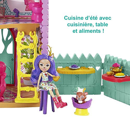 Enchantimals Coffret Maison De Danessa Biche​, Mini-Poupée Et Figurine Animale Sprint, 4 Espaces De Jeu Et Accessoires, Jouet Pour Enfant, Gyj18