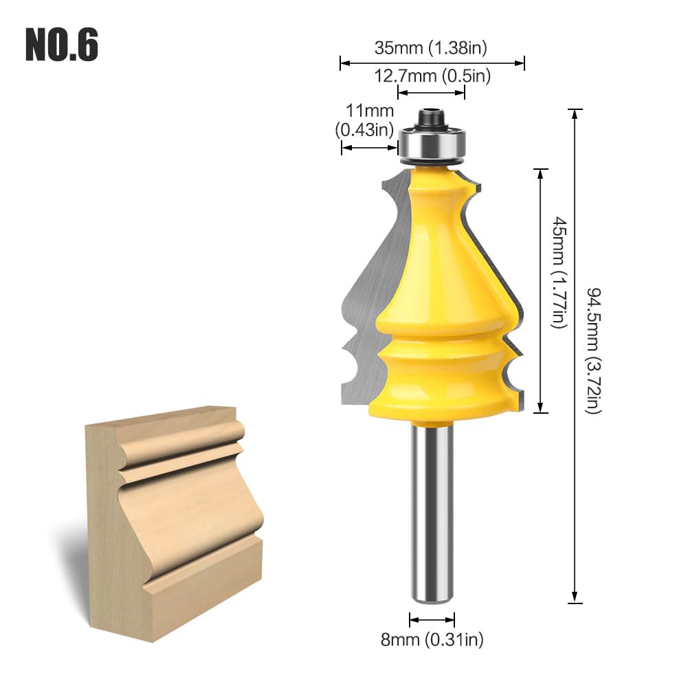 MACHSWON Architectural Molding Router Bit 8mm Shank 35mm Cut Diameter 45mm Cut Length Tongue and Groove Router Bits Ball Bearing Fish Shaped Slotting Wood Milling Cutter,Woodworking Router Cutter Tool - Image 2