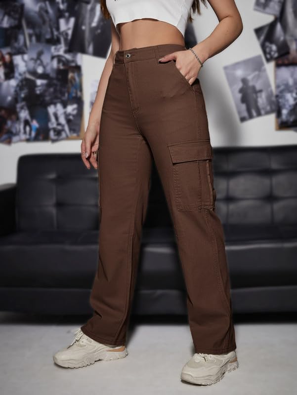 Image of Amazon Brand - INKAST Women Multi-Pocket Denim Cargo Pants Casual Fit Stylish Trousers