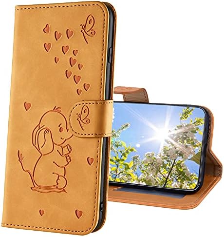 MRSTERUS Leather case for iPhone XR Case Cute Elephant Embossed Premium PU Leather Shockproof Magnetic flip Stand Card Slot Protective case for iPhone XR Elephant Orange RXX