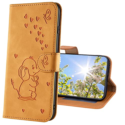 Mrsterus Leather Case For Iphone Xr Case Cute Elephant Embossed Premium Pu Leather Shockproof Magnetic Flip Stand Card Slot Protective Case For Iphone Xr Elephant Orange Rxx #TOP2
