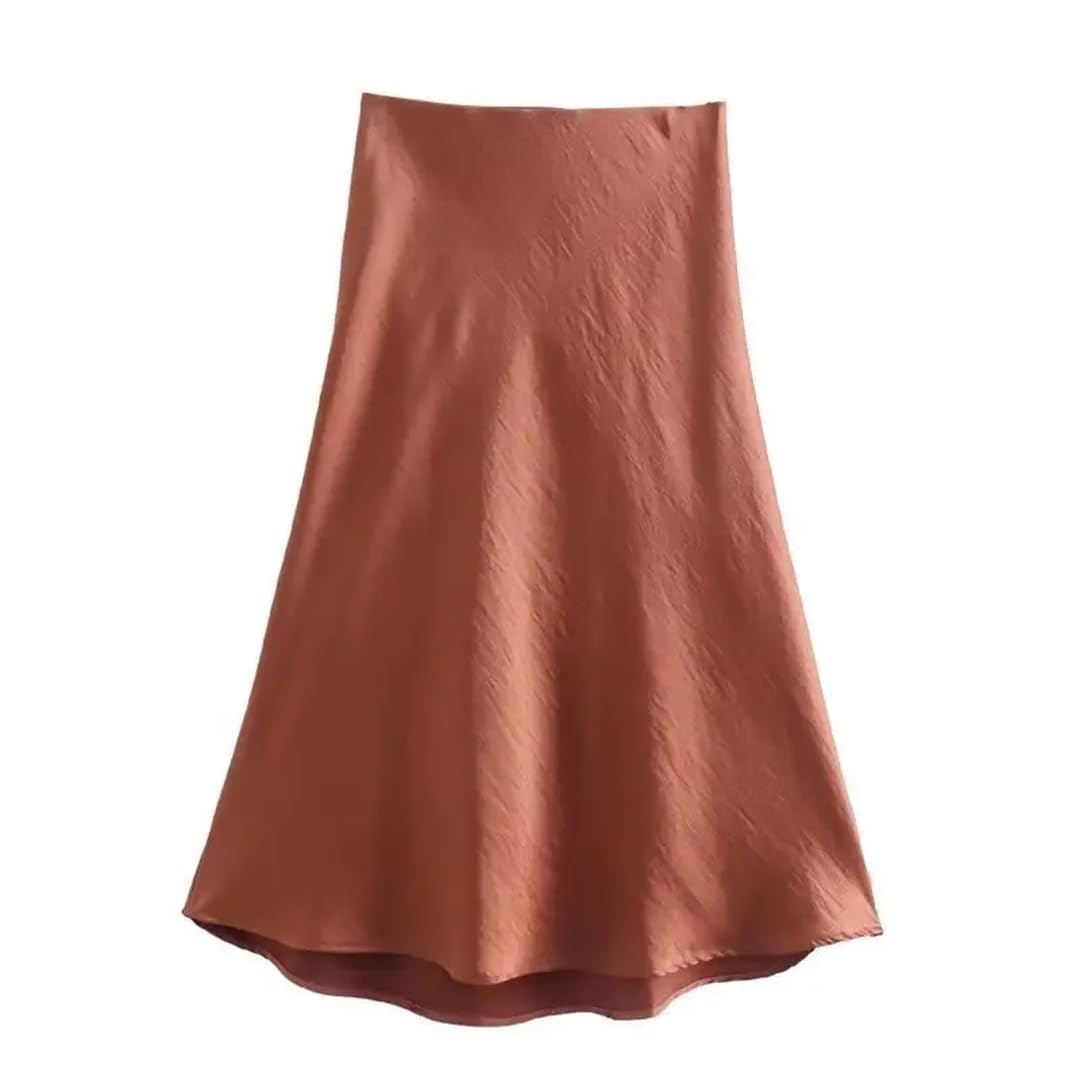 Fnfmrfmr Gonne lunghe da donna in raso tinta unita a vita alta comode non elasticizzate gonne casual