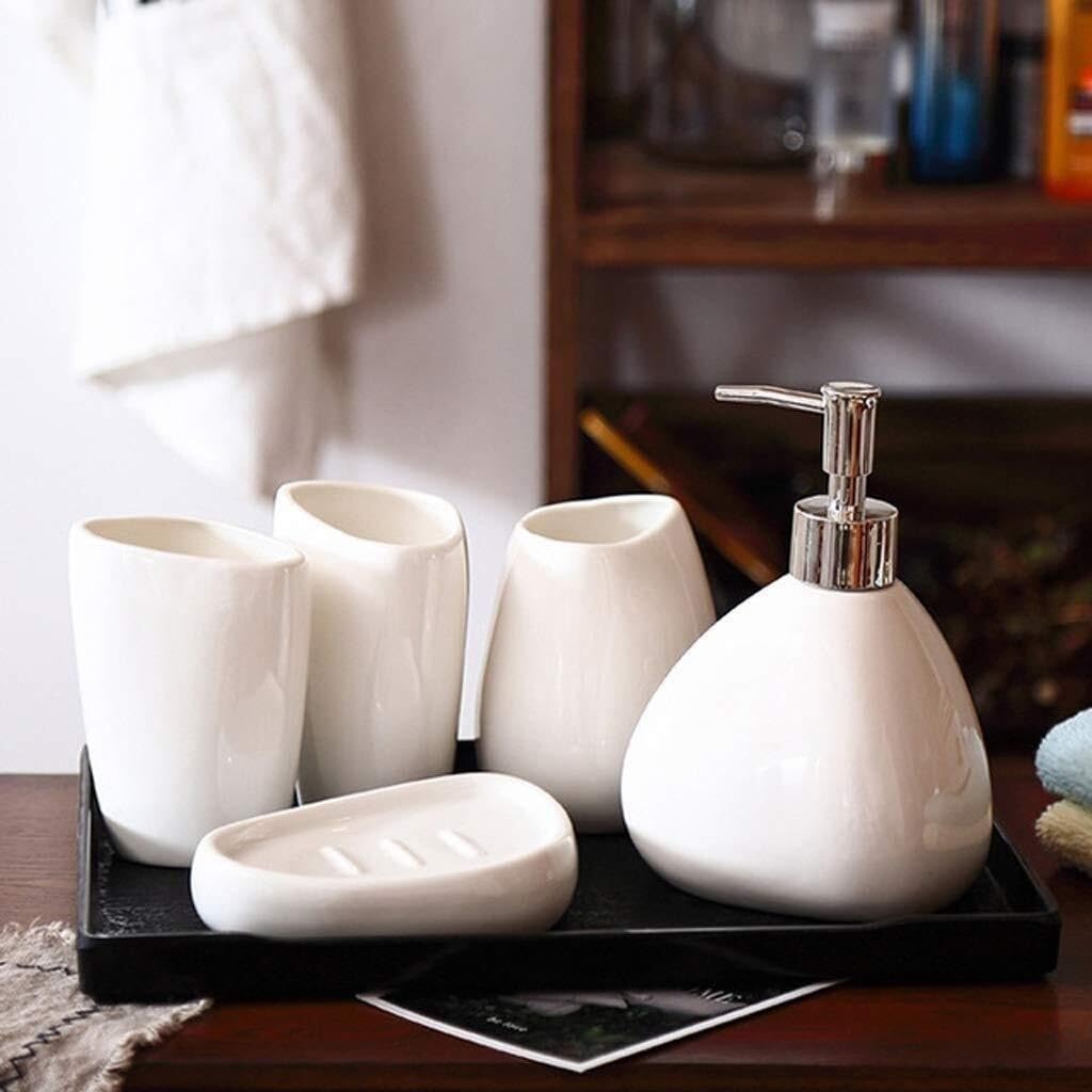 Accesorios De Baño Juego De 5 Accesorios De Baño De Cerámica Que Incluye Soporte para Cepillo De Dientes Y Vaso Set De Baño Accesorios(Gold)