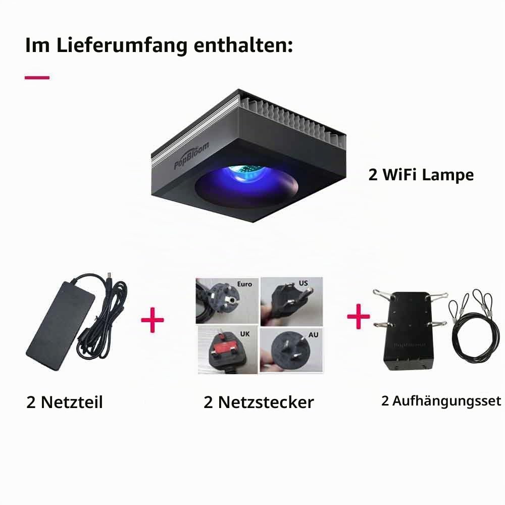 PopBloom RL90 WiFi LED Aquarium Beleuchtung 100W, Meerwasser LED Beleuchtung Vollspektrum für Reef Coral SPS/LPS Salzwasser Fish Aquarium (2 Lampe mit Aufhängung)