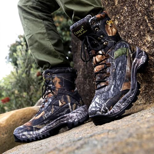 Image of Camo Hiking Boots for Men Waterproof Slip-Resistant Durable Breathable Hunting Boots for Men Perfect for Outdoor Activities Mens Hunting Shoes Heavy Duty Camouflage Boots