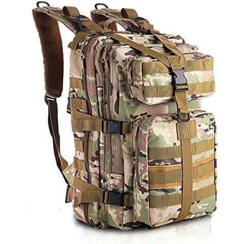 MINGPINHUIUS Multifunction Military Tactical Backpack, Outdoor Waterproof Hiking Backpack 35L Large Capacity Camping Backpack Army Assult Rucksack for Trekking Climbing Fishing Hunting (Khaki Camo) Cover
