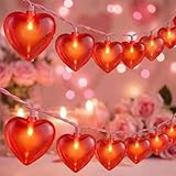 Valentine’s Day Red Heart String Lights, 12FT Plug-In Connectable Fairy Lights with 20 LED Glitter Heart Bulbs, Romantic Indoor Outdoor Decor for Wedding, Party, Window, Anniversary, Christmas