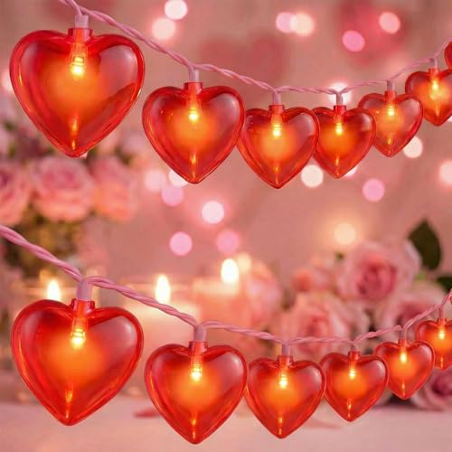 Valentine’s Day Red Heart String Lights, 12FT Plug-In Connectable Fairy