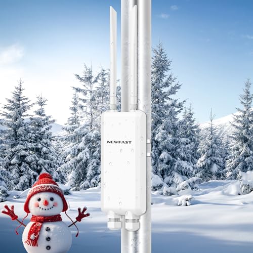 NEWFAST 1200Mbps Repetidor WiFi Potente Exterior Largo Alcance Doble Banda 2.4GHz/5GHz con 48V PoE Power, 3*Puerto Gigabit Ethernet, 2 * 5dBi Antena, Amplificador de Señal WiFi Exterior IP66