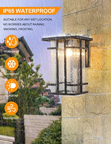 Rustic Outdoor Wall Light Fixture 13.8"H Waterproof Exterior Wall Sconces Black Metal With Clear Seeded Glass Shade Outdoor Wall Lantern For Exterior House Patio Porch,Entryway,Garage Wall Lamps #TOP3