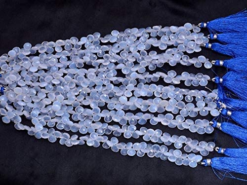 Naturalny niebieski chalcedon 7 mm-8 mm fasetowane koraliki briolette w kształcie serca, pasmo 20 cm, chalcedon AAA, półszlachetny kamień szlachetny briolette do biżuterii