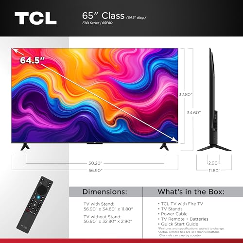 Image of TCL 65-Inch F8D Series 4K QLED Smart TV (65F8D, 2026 Model) with Dolby Vision HDR and Dolby Atmos, Game Accelerator 288 and VRR for Sports and Gaming | Fire TV, Alexa+, 120Hz Refresh, LED Backlighting