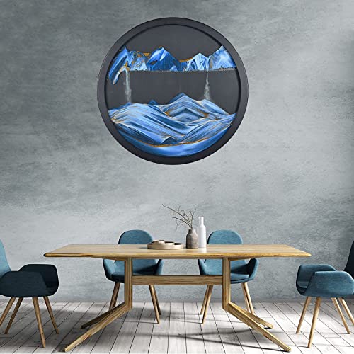 Revahs 17.3'' Moving Sand Art Picture, 360° Rotation Wall Art Sculpture Décor, 3D Sand Landscape Moving Relaxing Home Office Picture Round Glass Deep Sea Sandscape Decor #TOP4