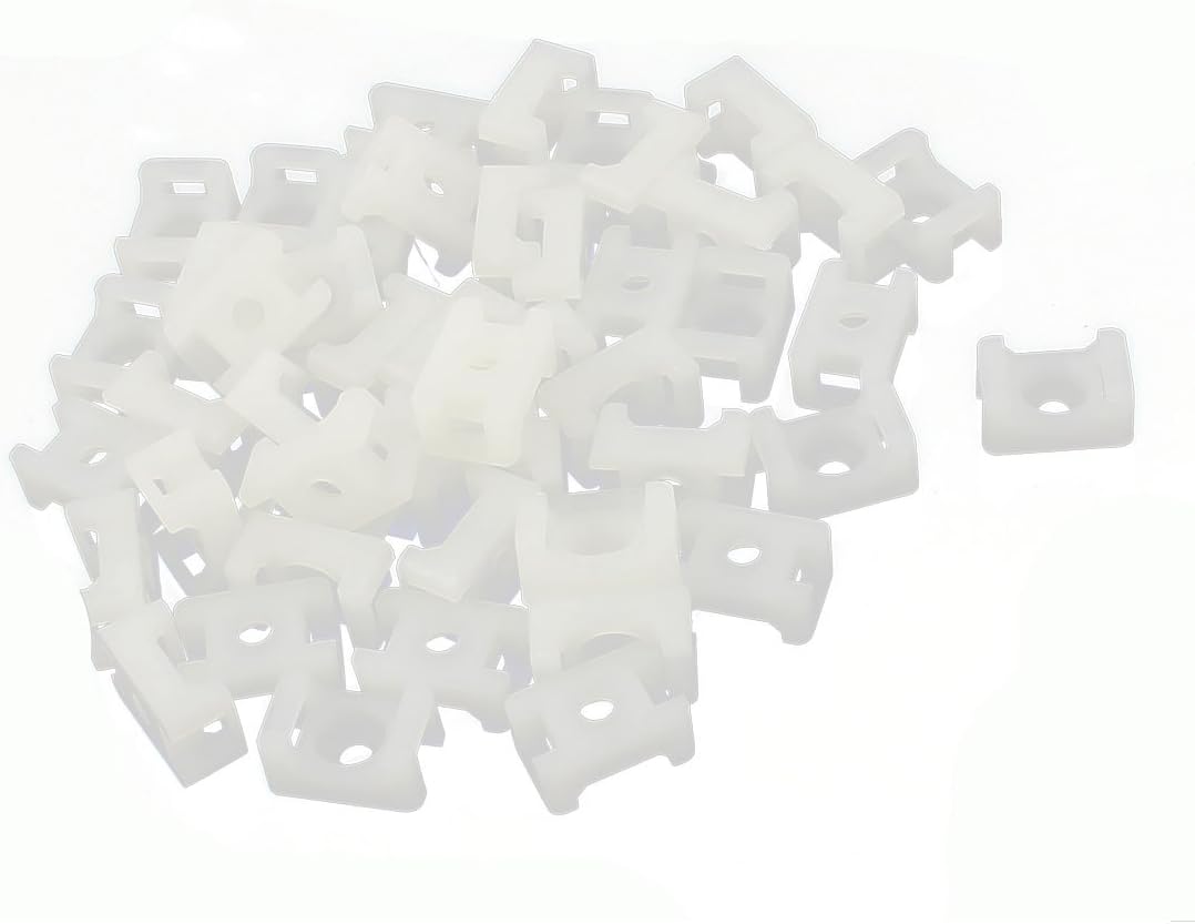 uxcell 50pcs 5mm Plastic Wire Buddle Saddle Type Cable Tie Mount Base White