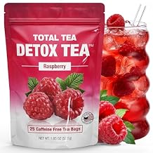 Total Tea SIimming Detox Tea Caffeine Free - 25 Day Detox - Herbal Tea with Chamomile, Hibiscus Tea & Ginger Root for Colon Cleanse Natural Raspberry Fruit Tea