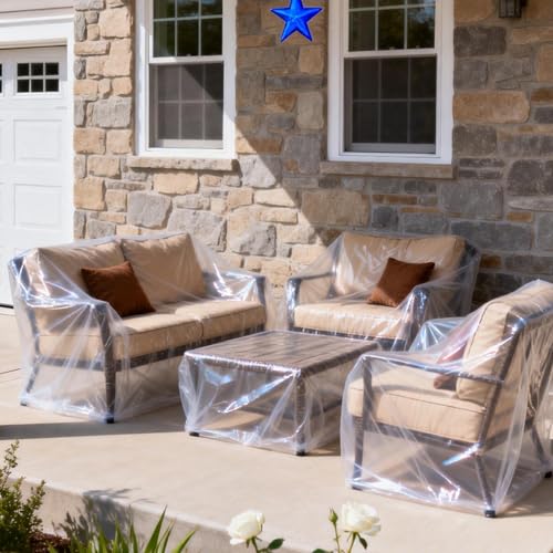 Plastic Outdoor Furniture Covers Waterproof - Clear Covers for Patio Outside Furniture Table and...