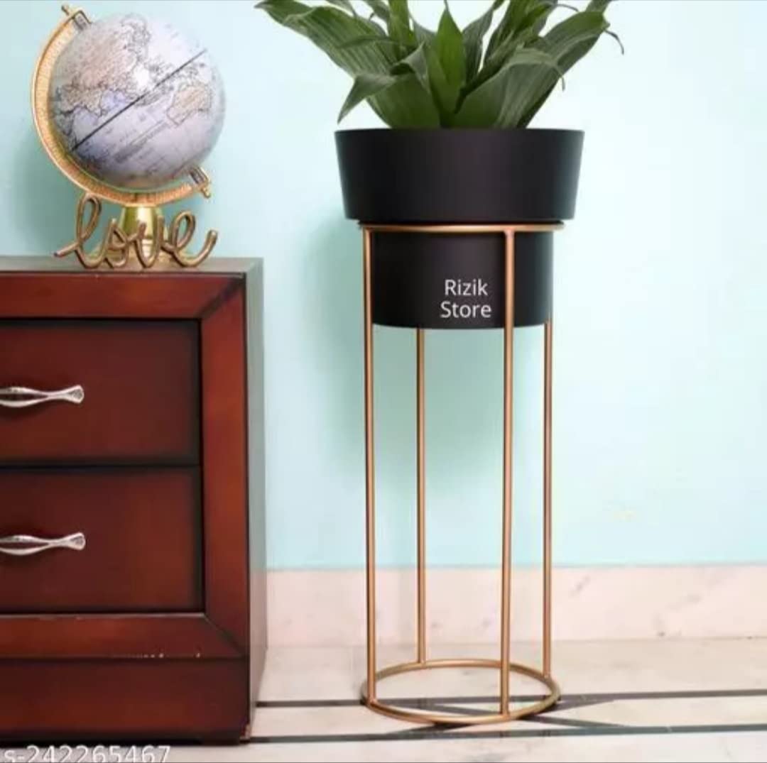 Sponsored Ad - Modern metal decorative floor standing white and gold indoor outdoor plant stand with pot for home decor living room office bedroom balcony (pack of 1) (Black)