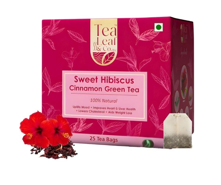Tea Leaf & Co. Sweet Hibiscus Green Tea | Antioxidant Powered | Promotes Heart Wellness & Skin Radiance | Tangy Floral Detox Infusion | Naturally Caffeine Free | 25 Tea Bags (Sweet Hibiscus)-image-6