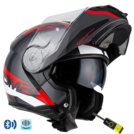 NZI Combi 2 Duo Shock Rojo - Bluetooth Twiins HF3 Intercom Integrado - Casco de Moto Modular con Visor Solar Homologado ECE (XL)
