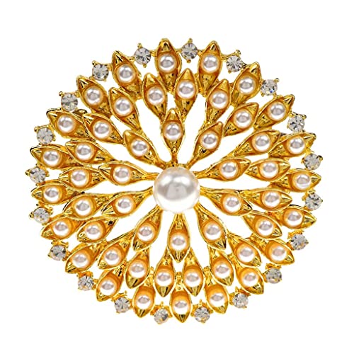 Broches de mariage en perles et fleurs de finition or pour une silhouette haute couture