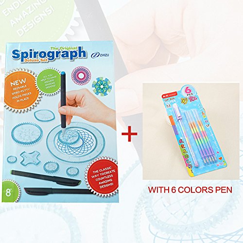 ZHIZU Espirógrafo Set Conjunto de juguetes de dibujo Creative Draw Spirograph Set Con 6 colores de pluma de diseño Interlocking Gears & Wheels Dibujo creativo para niños