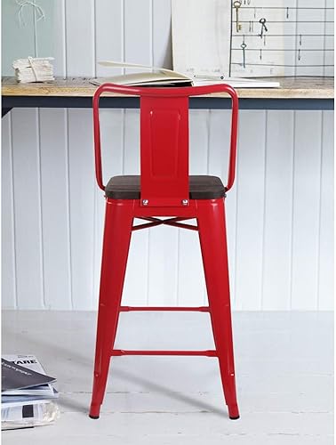 Miniatura 65 de GIA Taburete de metal con respaldo medio de 24 pulgadas de altura de mostrador con asiento de madera oscura, 1 paquete, color negro Negro -,Blanco