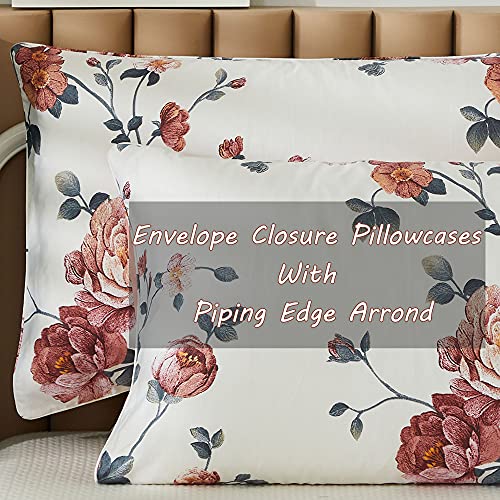 Image of FADFAY Sheets Set Queen Shabby Beige Floral Bedding Elegant Peony Sheets Set Vintage Flower Bedding Collections Soft 100% Egyptian Cotton 800 Thread Count Deep Pocket Fitted Sheet, 4Pcs-Queen Size