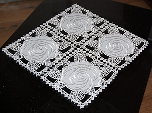 Tischdecke Plauener Spitze Ätzspitze Weiß Stickerei Rosen Deckchen Cover