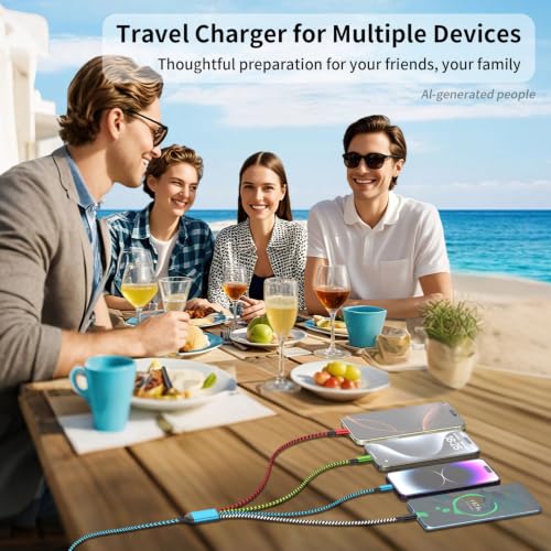 Cruise Essentials 2026 4 in 2 Multi Charging Cable with Dual Type C Port, USBA/C Charging Cords for Multiple Devices,Travel Phone Charger Cord for iPhone 17-11/Galaxy/Tablets/PS Home,Office,2Pack 5FT | Dual Type C Port Phone Charger Cord for Multiple