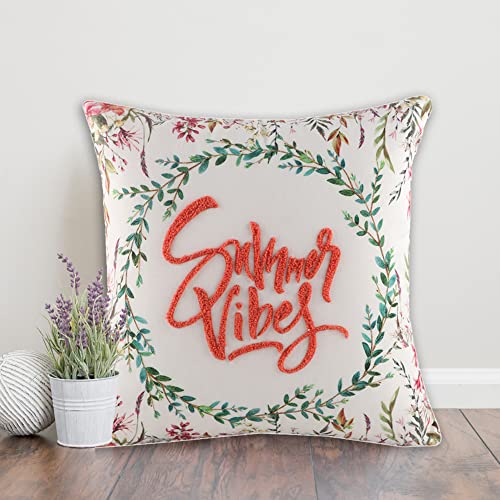 Image of Home-The Best is for You Reversible Floral Printed and Embroidered Cushion Cover 16 Inch X 16 Inch Pack of 2 (White::Orange::Green, 2)
