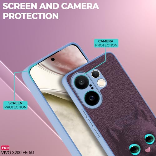 Image of AESTMO Back Case Cover for Vivo X200 FE 5GBack Cover | 3D Cat Cover | Leather Finish | Full Body Protection | Camera Protection Back Cover for Vivo X200 FE 5G (Purple)