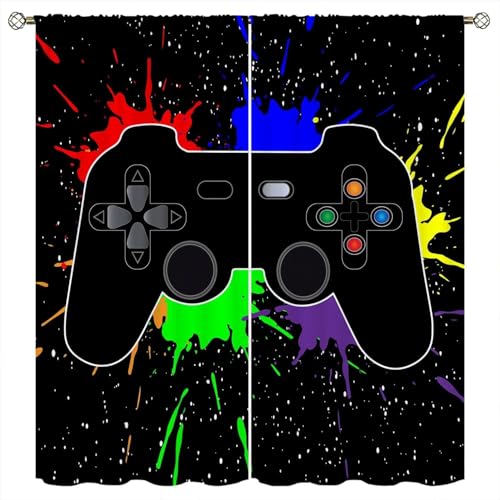 DGESTE Boys Games Blackout Curtain Red Gaming Window Curtain for Bedroom Game Gamepad Room Darkening Window Curtain for Kids Girls Teens Hipster Gamer Blackout Drapes,42 X 63 Inch