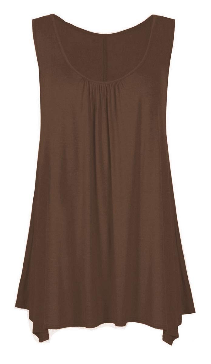 Crazy Girls Girls Brown Crazy Womens Gathered Round Neck Stretch Swing Long Vest Flared Hanky Top (M/L, )