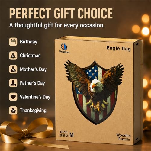 Rompecabezas de madera conmemorativo del 250.o aniversario de Estados Unidos, 200 piezas, diseño de águila estadounidense, rompecabezas irregular y único para adultos, regalo desafiante para hombres y veteranos miniatura 7
