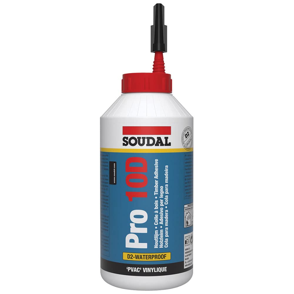 Soudal Pro 10D Fast Drying PVA Based Solvent Free Wood Adhesive | Dries Semi-Transparent - Suitable for Bonding of Wood, Chipboard and veneer - 750g - White