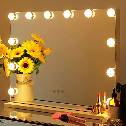 Hollywood Vanity Mirror, Dimmable 12pcs LED Makeup Mirror with 3 Color Lighting Modes, Touchscreen USB Makeup Mirror, 22.8