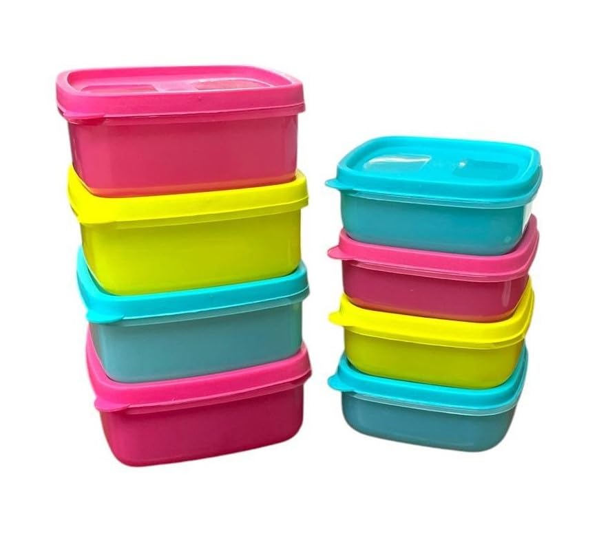 Image of C.S.M CSM Food Storage Containers, Square, Set of 8 (330ml x 4, 200ml x 4), Air Tight, BPA Free, Stackable, Multicolour