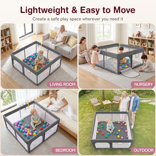 Image of Kidirect Baby Playpen with Play Mat 47x47 - Small Playpen for Babies & Toddlers, Activity Center, Indoor Outdoor, Grey