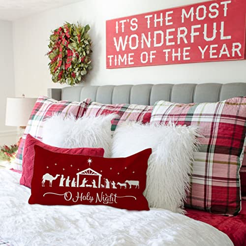 Jxzygmd 33 Christmas Pillow Covers 12X20,Merry Christmas Cross Joy Oh Holy Night Nativity Holiday Party Throw Pillow Cover Decorations Pillow Covers Farmhouse Pillows Decorative thumb #5
