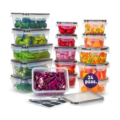 Recopilación de Recipiente los más recomendados. 49 Bluelander Juego de Recipientes para Alimentos, Toppers para Lunch, 24 Piezas, Sin BPA, Recipientes Herméticos de Plástico, Organización y Almacenamiento de Cocina, Resistentes...