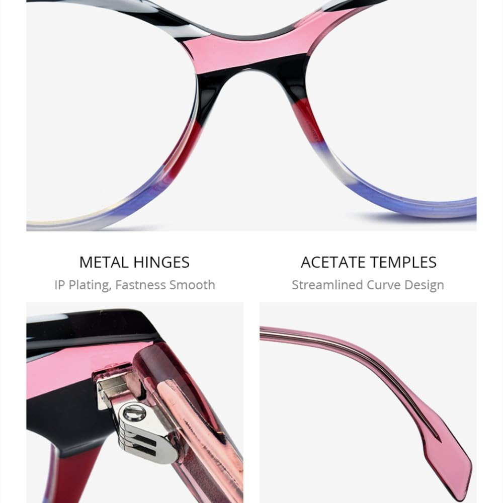 MUTYNE Mehrfarbige Acetat-Brillengestelle für Damen, große Übergröße, Cat-Eye-Brillen, Damenbrillen