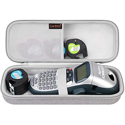 Canboc Hard Carrying Case for DYMO Handheld Label Maker LetraTag LT-100H/100H Plus, Mesh Bag fits Dymo LetraTag Refills Plastic Tape or Other Accessories, Grey (Case Only) Cover