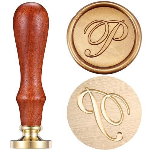 Letter P Wax Seal Stamp, Yoption Vintage Brass Head Wooden Handle Initial Alphabet Sealing Wax Stamp for Wedding Envelopes Christmas Gift