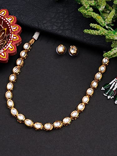 Karatcart Gold Plated Oval Shaped Polki Kundan Necklace Set for Women - Image 4