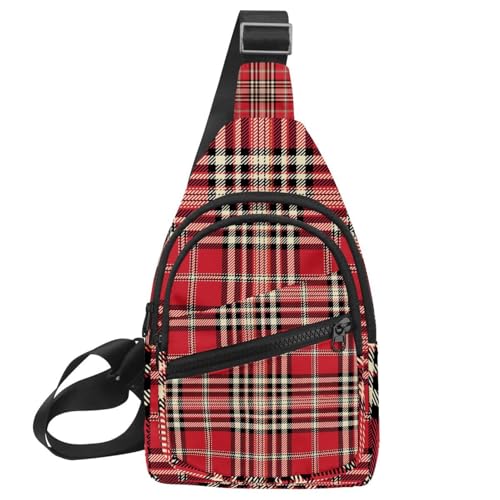 Bolsa de pecho clásica a cuadros crema y rojo de 30x18 cm para un estilo urbano y cómodo